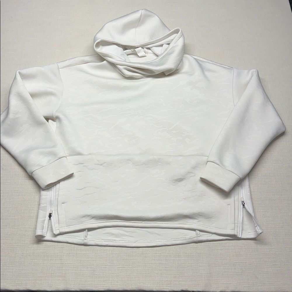 Fabletics White Camo/Cream Hooded Pullover Sweatshirt